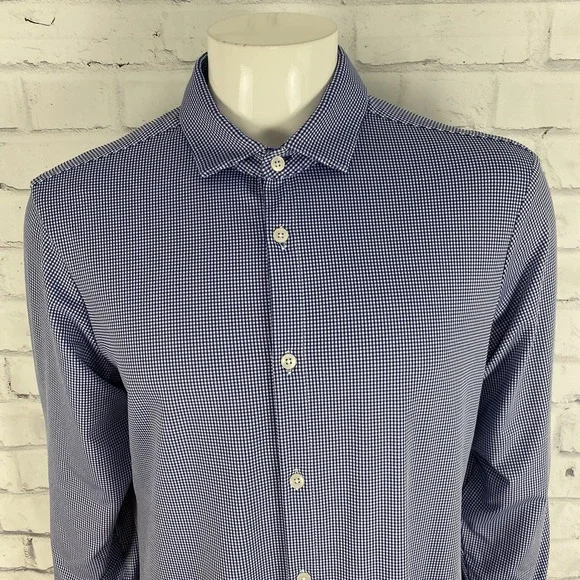 Mizzen+Main Shirt Men's XL Trim Fit Long Sleeve Button Up Blue SLIM - Picture 2 of 13